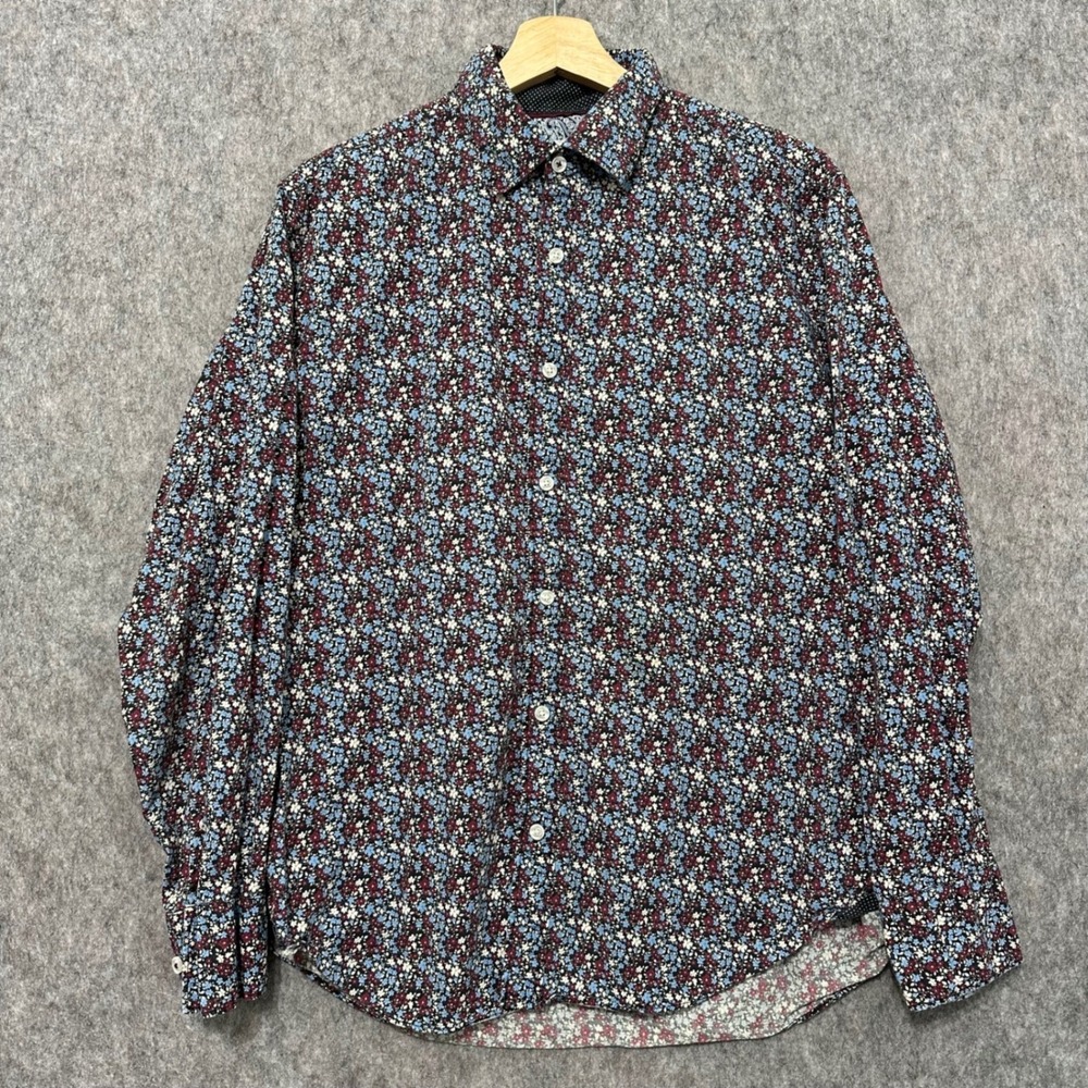 Society of Threads Mens Slim Fit Comfort Stretch Floral Print Button Down Size M